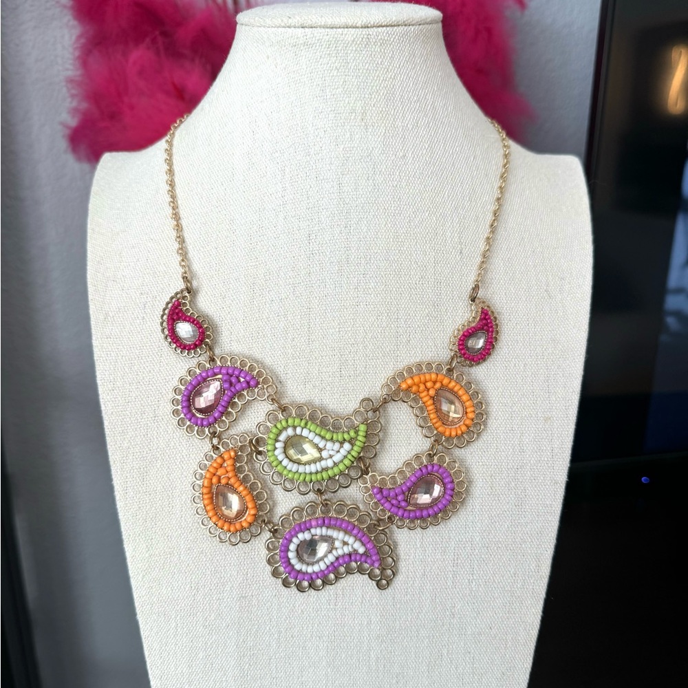 Charming Charlie Colorful Paisley Beaded Necklace